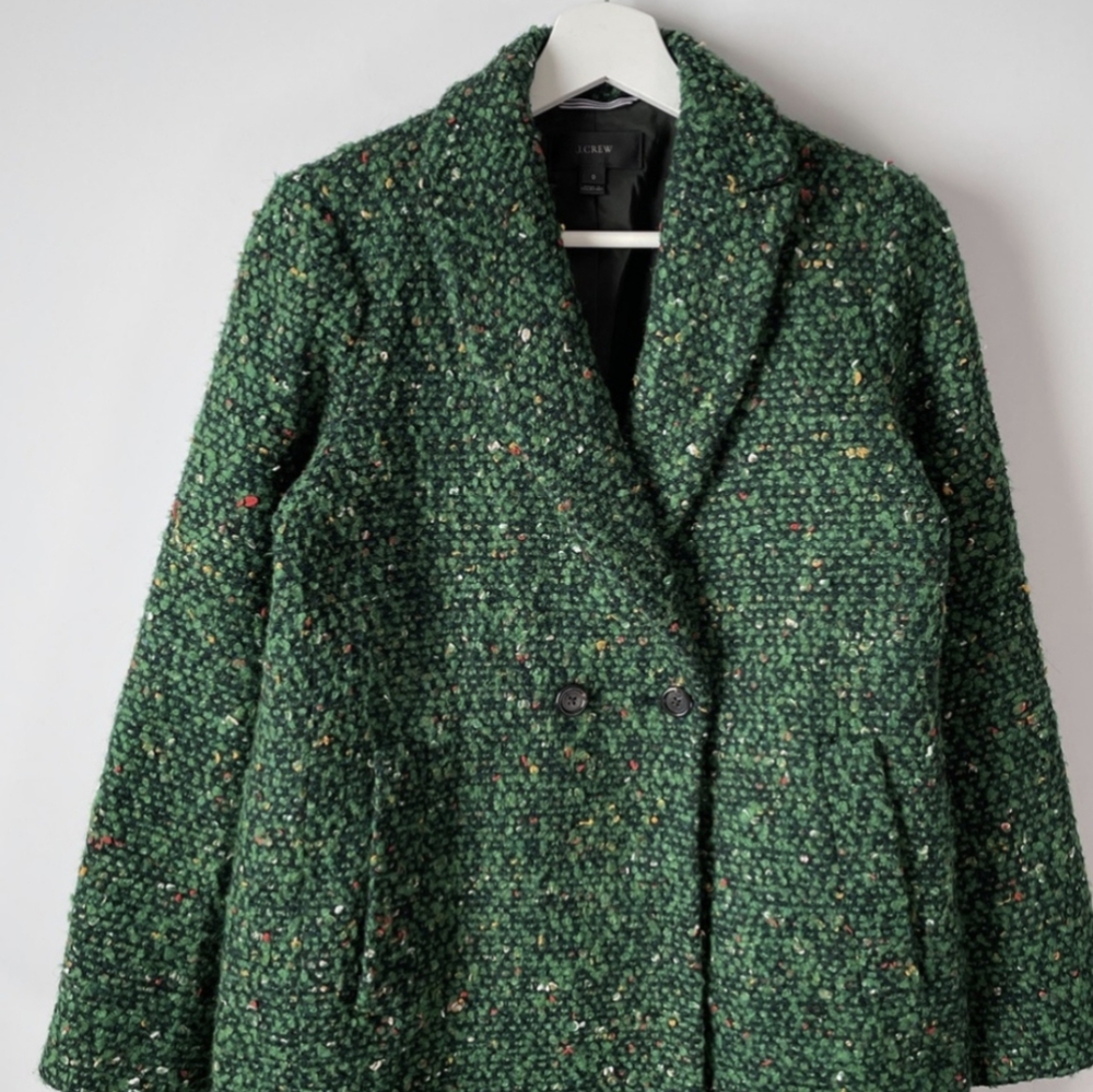 J. Crew Green Daphne Tweed Topcoat Coat Size 0 XS - Picture 10 of 15